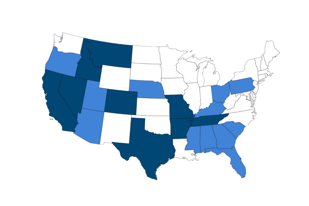 Map of Renew Medical Group contract states and areas of influence